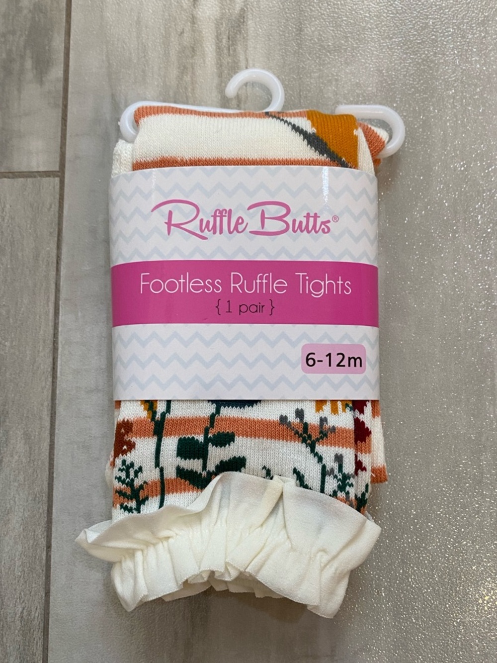 NWT RuffleButts Cider Stripe Butterfly and Flowers Ruffle Footless Tights 6-12M